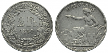 2 Franken 1850 A - Sitzende Helvetia